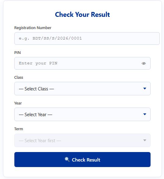 BRCP online result checking screen